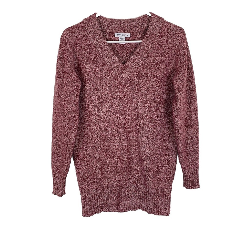 Athleta Vital V-Neck Tunic Sweater Womens Size 2XS Red Wool Cashmere Long Sleeve